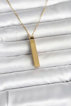 316L Çelik Gold Renk Ayetel Kürsi Yazılı Bar Çubuk Kolye 5886