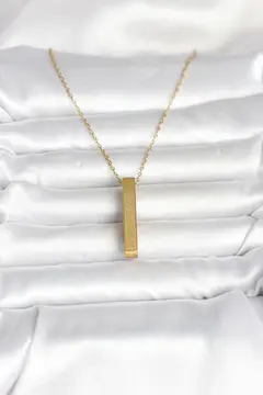 316L Çelik Gold Renk Ayetel Kürsi Yazılı Bar Çubuk Kolye 5886