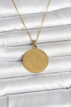 316L Çelik Gold Renk Ayetel Kürsi Yazılı Kolye 5886