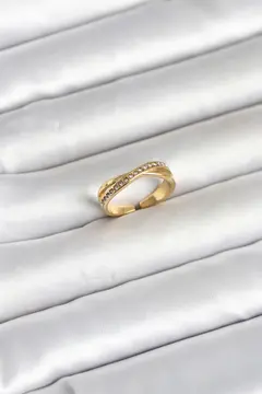 316L Çelik Gold Renk Zirkon Taşlı Kadın Yüzük 5886