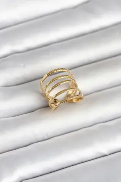 316L Çelik Gold Renk Sıralı Model Kadın Yüzük 5886