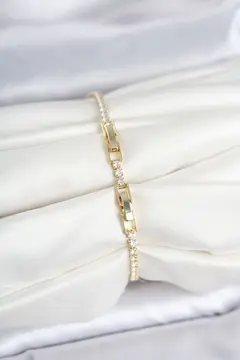 Pirinç Gold Renk Zirkon Taşlı Swan Model Su Yolu Kadın Bileklik 5886