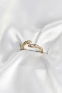 Zirkon Taşlı Gold Renk Pirinç Yüzük 5886