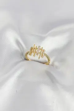 Gold Renk Zirkon Taşlı Sütun Model Kadın Yüzük 5886