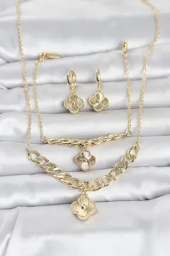 Gold Renk Pirinç Kolye Bileklik ve Küpe Seti 5886
