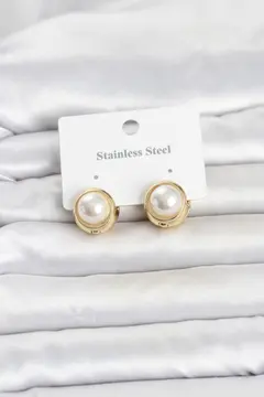 316L Çelik Gold Renk İncili Model Kadın Küpe 5886