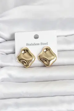 316L Çelik Gold Renk Plaka Model Kadın Küpe 5886