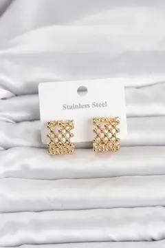 316L Çelik Gold Renk Motif Desenli Halka Kadın Küpe 5886