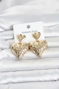 316L Çelik Gold Renk Kalp Model Kadın Küpe 5886