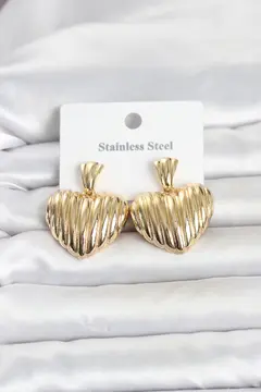 316L Çelik Gold Renk Kalp Model Kadın Küpe 5886