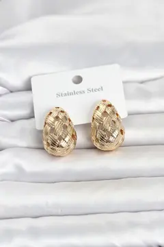 316L Çelik Gold Renk Motifli Damla Kadın Küpe 5886