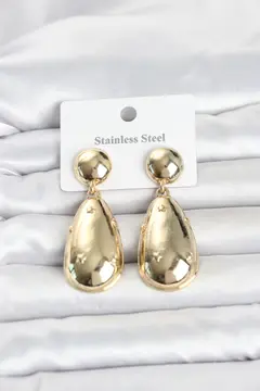 316L Çelik Gold Renk Damla Model Kadın Küpe 5886