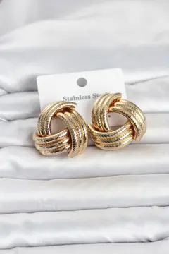 316L Çelik Gold Renk Sarmal Model Kadın Küpe 5886