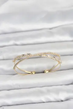 Pirinç Gold Renk Baget Zirkon Taşlı Kadın Bileklik 5886