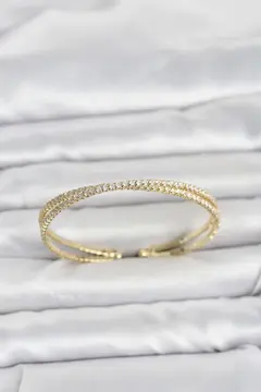 Pirinç Gold Renk Zirkon Taşlı Çapraz Model Kadın Bileklik 5886