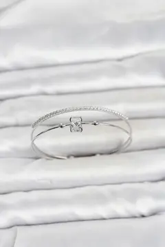 Pirinç Gümüş Renk Zirkon Taşlı Baget Model Kadın Bileklik 5886