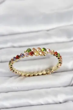 Pirinç Gold Renk Karışık Renk Zirkon Taşlı Kadın Bileklik 5886