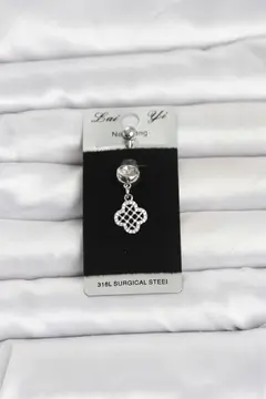 316L Cerrahi Çelik Zirkon Taşlı Sallantılı Yonca Model Göbek Piercing 5886