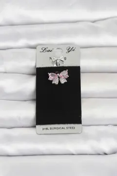 316L Cerrahi Çelik Pembe Fiyonk Model Göbek Piercing 5886