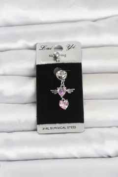 316L Cerrahi Çelik Pembe Zirkon Taşlı Kanat Model Göbek Piercing 5886