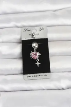 316L Cerrahi Çelik Pembe Zirkon Taşlı Model Göbek Piercing 5886