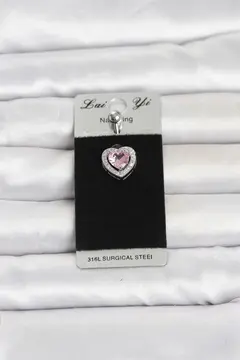 316L Cerrahi Çelik Pembe Kalp Model Göbek Piercing 5886