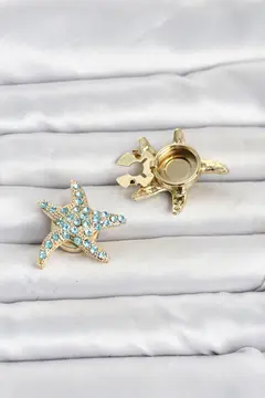 Deniz yıldızı Model Mavi Zirkon Taşlı Düğme veya Manşet Broşu 5886