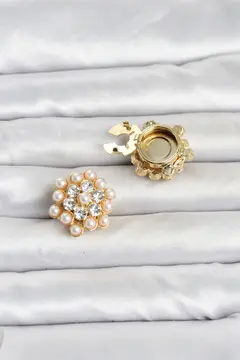 Zirkon Taşlı ve İncili Model Düğme veya Manşet Broşu 5886