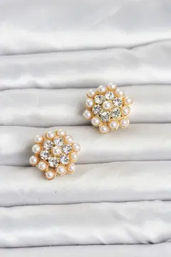 Zirkon Taşlı ve İncili Model Düğme veya Manşet Broşu 5886