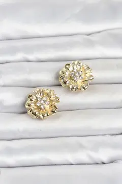 Çiçek Model Zirkon Taşlı Düğme veya Manşet Broşu 5886