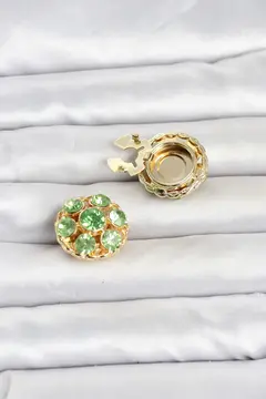 Yeşil Zirkon Taşlı Düğme veya Manşet Broşu 5886