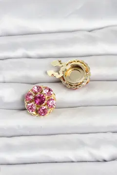 Pembe Zirkon Taşlı Düğme veya Manşet Broşu 5886