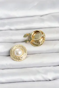 Gold Renk İncili Model Düğme veya Manşet Broşu 5886
