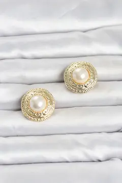 Gold Renk İncili Model Düğme veya Manşet Broşu 5886