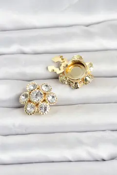 Zirkon Taşlı Çiçek Model Düğme veya Manşet Broşu 5886