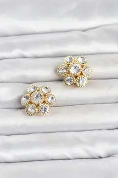 Zirkon Taşlı Çiçek Model Düğme veya Manşet Broşu 5886
