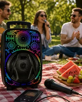Karaoke Hoparlör RGB LED Işıklı USB FM Radyo Destekli Taşınabilir Speaker
