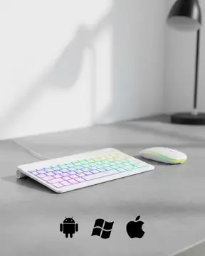 Türkçe Q Aydınlatmalı Klavye Mouse Seti Kablosuz Bluetooth Destekli