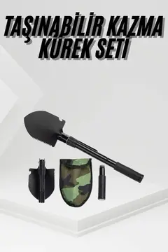 Katlanır Portatif Kazma Kürek Seti Portatif Çelik Taşıma Çantalı Pusulalı