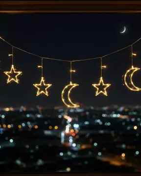 Büyük Ay Yıldız LED Ramazan Süsü Sıcak Beyaz Dekoratif Işık