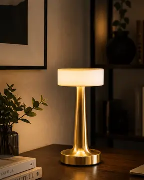 Kablosuz Mantar Masa Lambası Gold Kare Tasarım Type C Şarjlı
