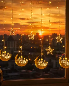 Ramazan Temalı LED Işık Hilal ve Yıldız Figürlü Dekor Lambası