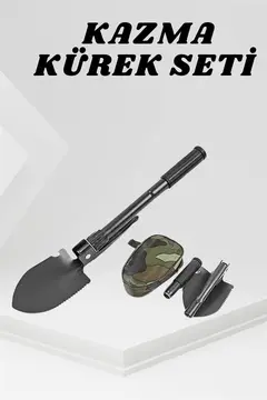 Katlanabilir Kamp Küreği Küçük Kazma Kürek Seti Pusulalı