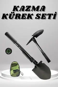 Kazma Kürek Seti Pusulalı Katlanır Portatif Kazma Kürek Seti Çok Fonksiyonlu Katlanabilir