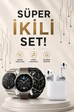 Akıllı Saat ve Kulaklık Seti Dokunmatik Ekran 5.0 Bluetooth Bağlantılı Sesli Görüşme