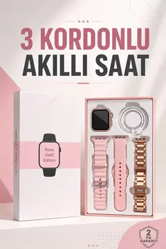 Akıllı Saat Amoled Ekran 3 Kordonlu Aksesuar Hediyeli Sesli Görüşme