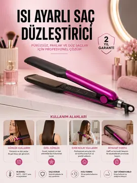 Saç Düzleştirici Isı Ayarlı Seramik Kaplama Döner Kablo Yıpranma Karşıtı