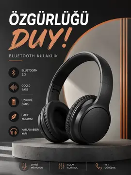 Kulak Üstü Bluetooth Kulaklık Ayarlanabiilir Uzun Pil Ömrü Kablosuz 5.0 Bluetooth
