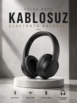 Kulak Üstü Kablosuz Bluetooth Kulaklık Yüksek Ses Kaliteli ANC Özelliği