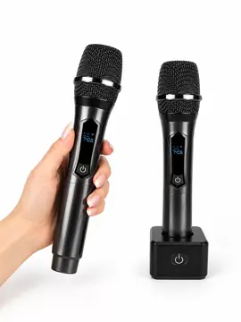Yeni Nesil Kablosuz El Mikrofonu Seti Dijital Ekranlı Çift Mikrofonlu